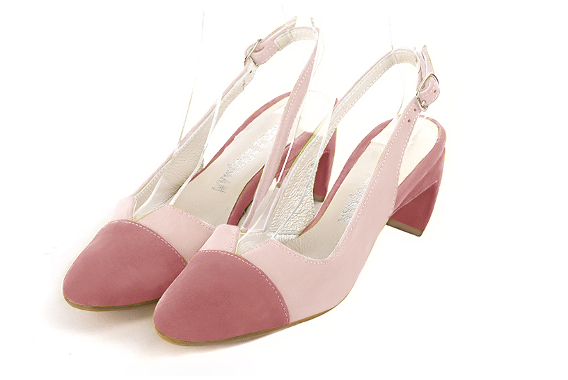 Dusty rose pink women's slingback shoes. Round toe. Medium comma heels. Front view - Florence KOOIJMAN